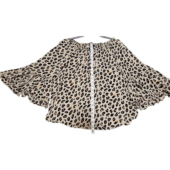 Kobi Halperin Leopard Print Off-Shoulder Ruffle Sleeve Blouse M - Picture 7 of 8
